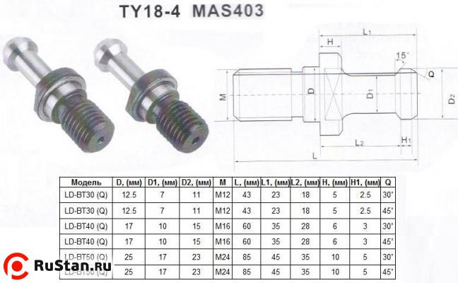 Штревель (затяжной винт) М12, D12.5мм, L43мм, Q30° под хв-к MAS403-7:24-BT30 (TY18-4) фото №1